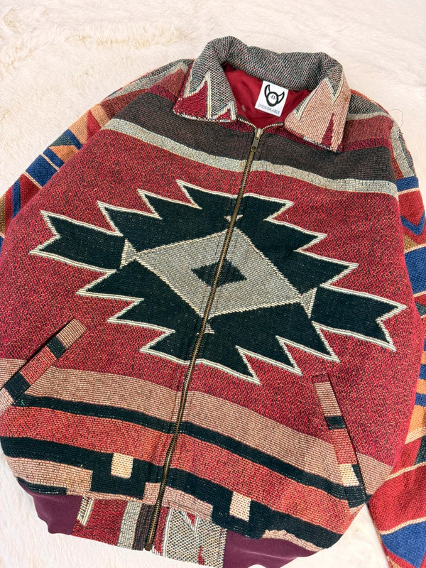 Veste Harrington en tapisserie design unique fait main upcyclé retravaillé et tissé taille S n•849
