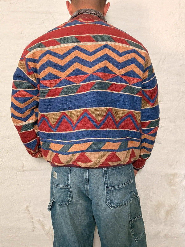 Veste Harrington en tapisserie design unique fait main upcyclé retravaillé et tissé taille S n•849