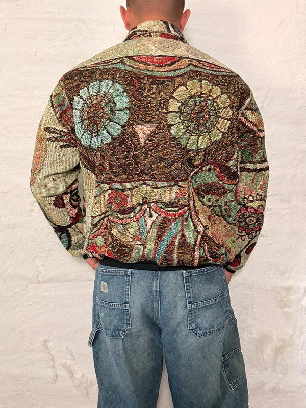 Veste Harrington en tapisserie design unique fait main upcyclé retravaillé et tissé taille S n•850