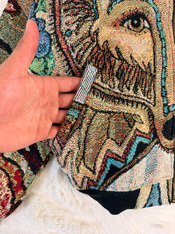 Veste Harrington en tapisserie design unique fait main upcyclé retravaillé et tissé taille S n•850