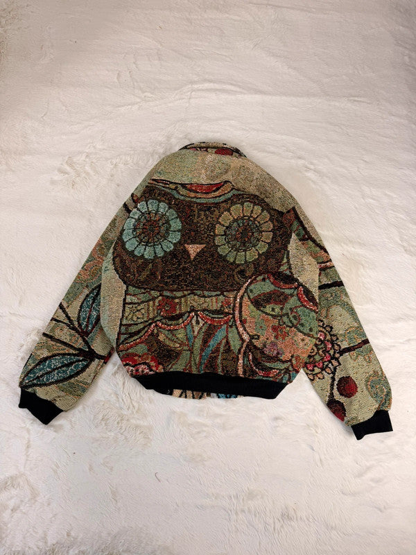 Veste Harrington en tapisserie design unique fait main upcyclé retravaillé et tissé taille S n•850