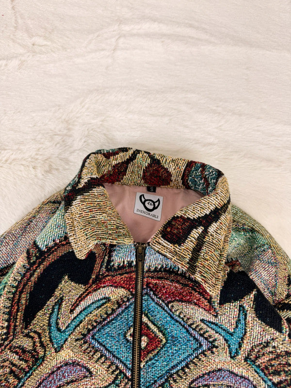 Veste Harrington en tapisserie design unique fait main upcyclé retravaillé et tissé taille S n•850