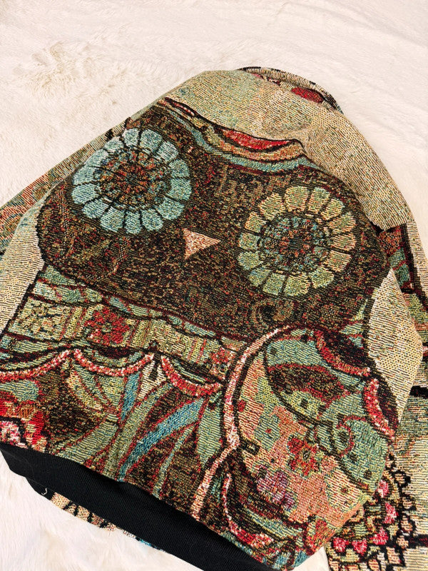Veste Harrington en tapisserie design unique fait main upcyclé retravaillé et tissé taille S n•850