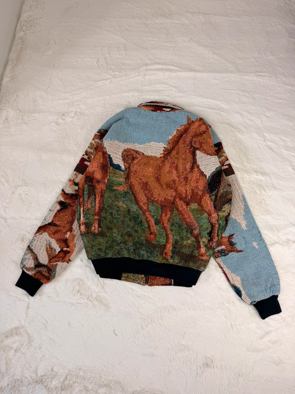 Veste Harrington en tapisserie design unique fait main upcyclé retravaillé et tissé taille M n•851