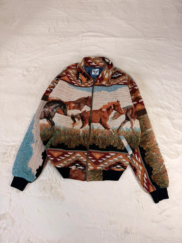 Veste Harrington en tapisserie design unique fait main upcyclé retravaillé et tissé taille M n•851