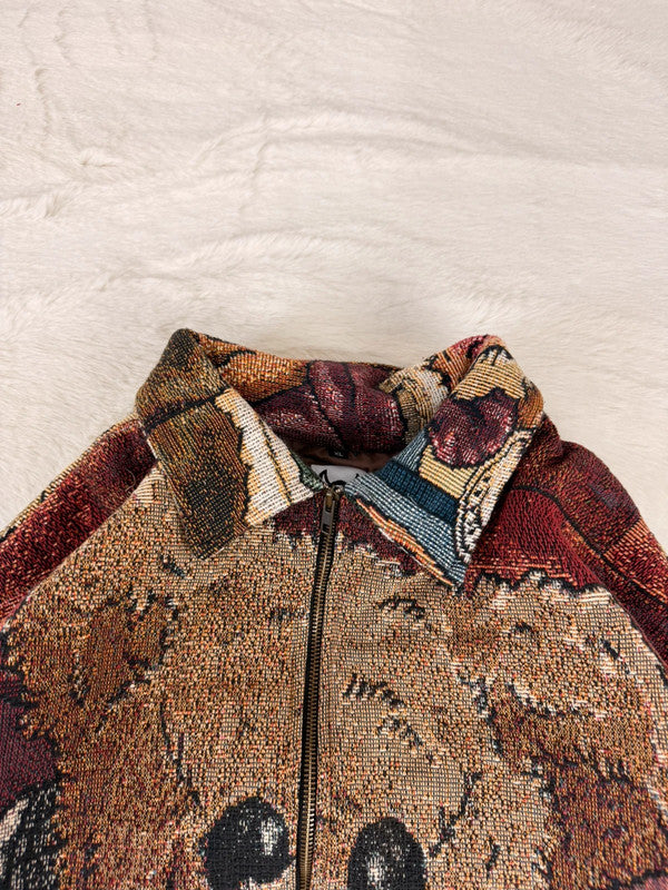 Veste Harrington en tapisserie design unique fait main upcyclé retravaillé et tissé taille XL n•852