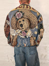 Veste Harrington en tapisserie design unique fait main upcyclé retravaillé et tissé taille XL n•852