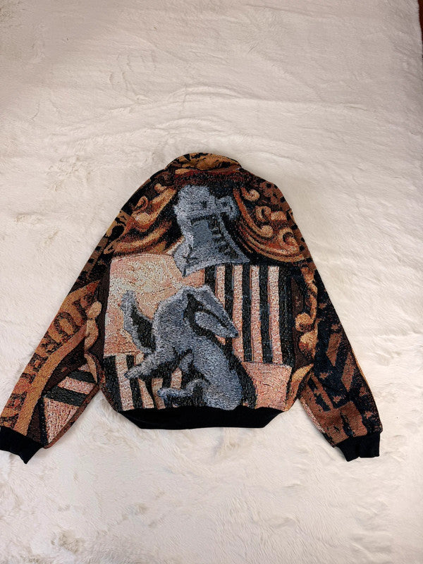 Veste Harrington en tapisserie design unique fait main upcyclé retravaillé et tissé taille M n•853
