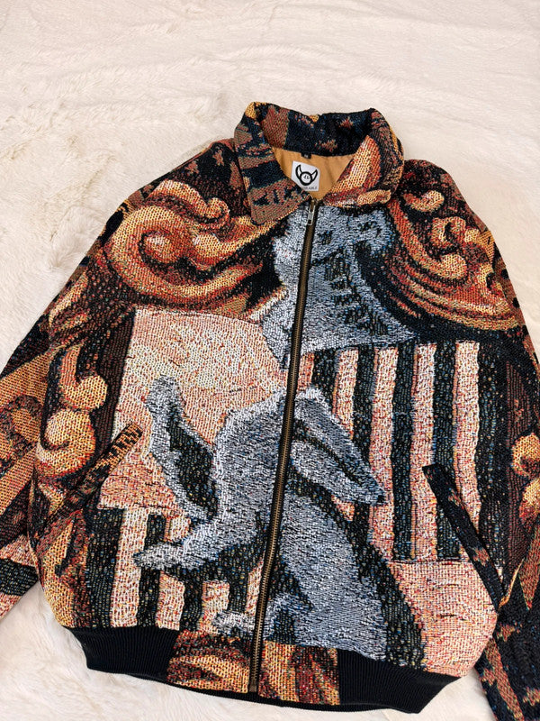 Veste Harrington en tapisserie design unique fait main upcyclé retravaillé et tissé taille M n•853
