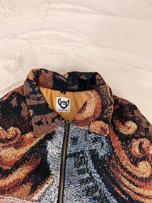 Veste Harrington en tapisserie design unique fait main upcyclé retravaillé et tissé taille M n•853