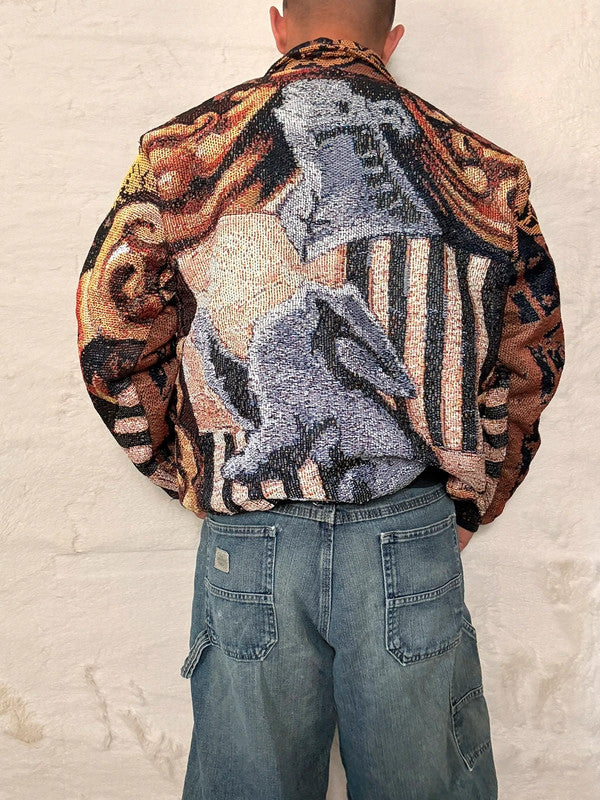 Veste Harrington en tapisserie design unique fait main upcyclé retravaillé et tissé taille M n•853