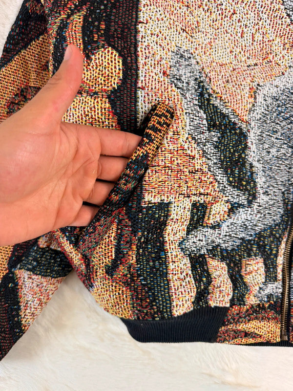 Veste Harrington en tapisserie design unique fait main upcyclé retravaillé et tissé taille M n•853