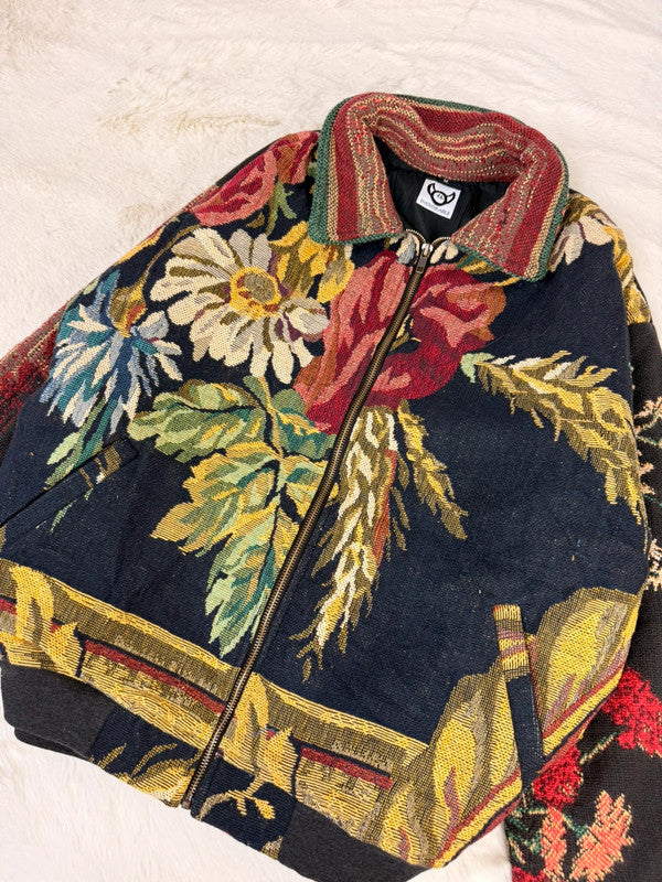 Veste Harrington en tapisserie design unique fait main upcyclé retravaillé et tissé taille M n•854