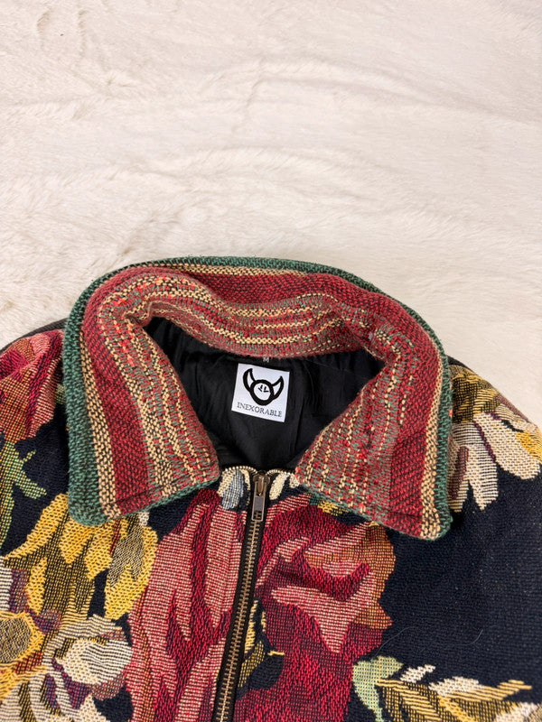Veste Harrington en tapisserie design unique fait main upcyclé retravaillé et tissé taille M n•854