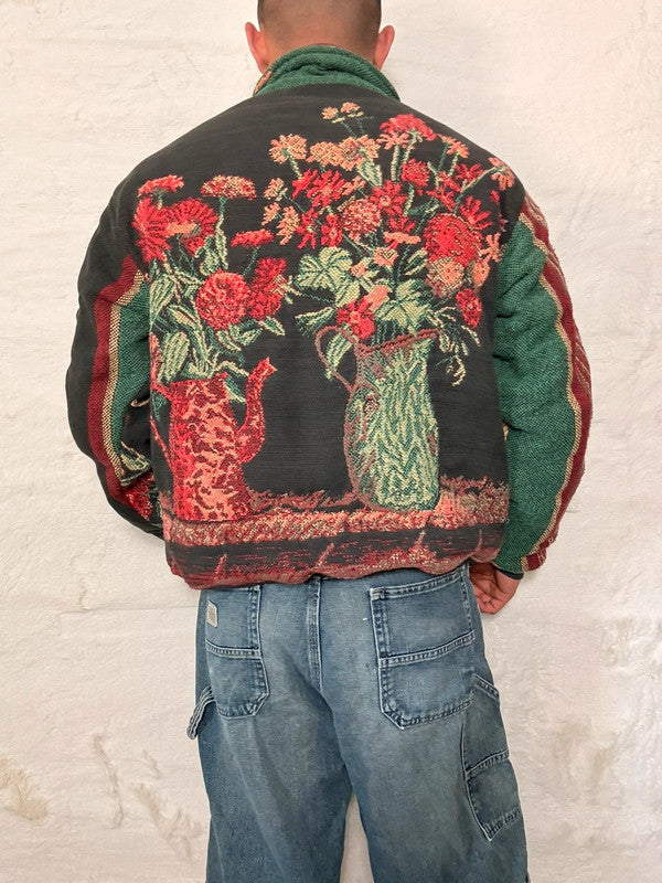 Veste Harrington en tapisserie design unique fait main upcyclé retravaillé et tissé taille M n•854