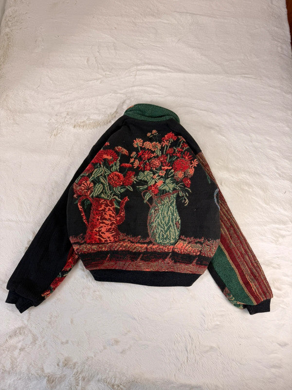 Veste Harrington en tapisserie design unique fait main upcyclé retravaillé et tissé taille M n•854