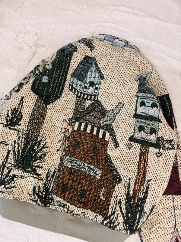 Veste Harrington en tapisserie design unique fait main upcyclé retravaillé et tissé taille M n•855