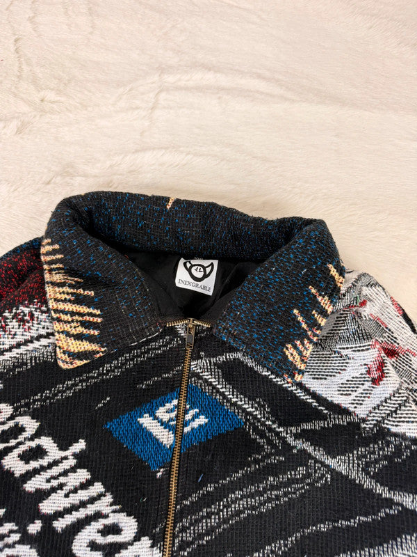 Veste Harrington en tapisserie design unique fait main upcyclé retravaillé et tissé taille XXL n•856
