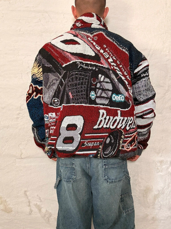 Veste Harrington en tapisserie design unique fait main upcyclé retravaillé et tissé taille XXL n•856