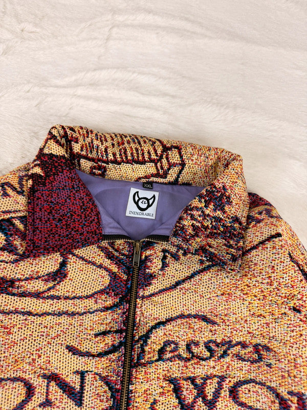 Veste Harrington en tapisserie design unique fait main upcyclé retravaillé et tissé taille XXL n•858