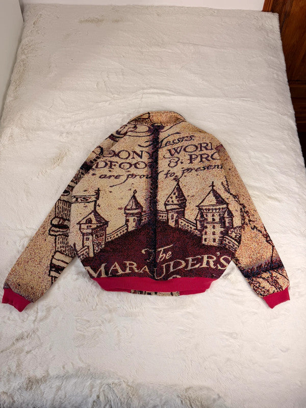 Veste Harrington en tapisserie design unique fait main upcyclé retravaillé et tissé taille XXL n•858