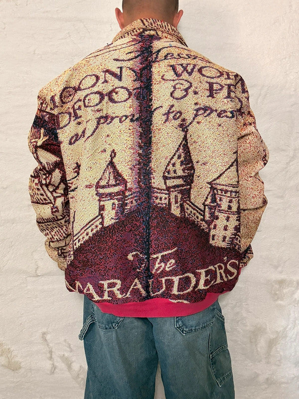 Veste Harrington en tapisserie design unique fait main upcyclé retravaillé et tissé taille XXL n•858