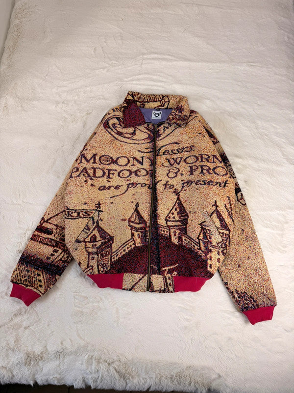 Veste Harrington en tapisserie design unique fait main upcyclé retravaillé et tissé taille XXL n•858