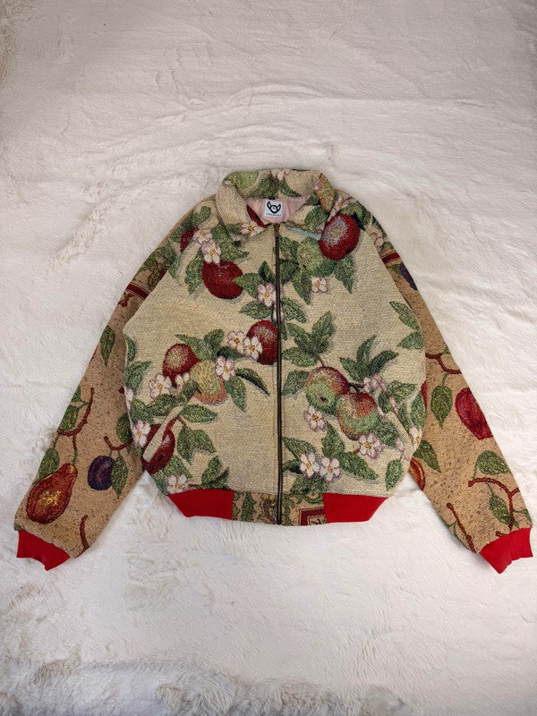 Veste Harrington en tapisserie design unique fait main upcyclé retravaillé et tissé taille L n•859