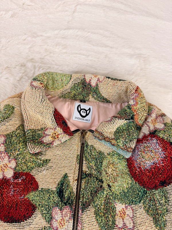 Veste Harrington en tapisserie design unique fait main upcyclé retravaillé et tissé taille L n•859