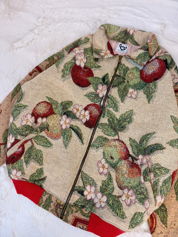 Veste Harrington en tapisserie design unique fait main upcyclé retravaillé et tissé taille L n•859