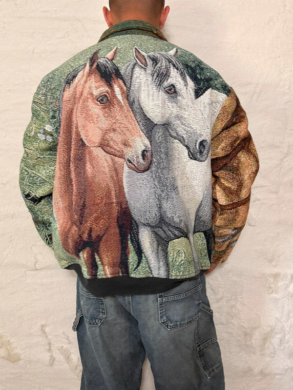 Veste Harrington en tapisserie design unique fait main upcyclé retravaillé et tissé taille L n•860