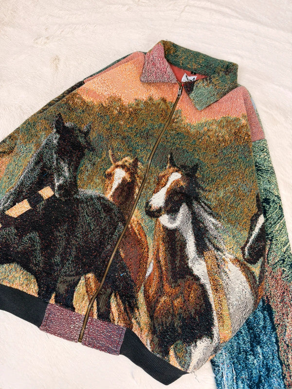 Veste Harrington en tapisserie design unique fait main upcyclé retravaillé et tissé taille L n•860