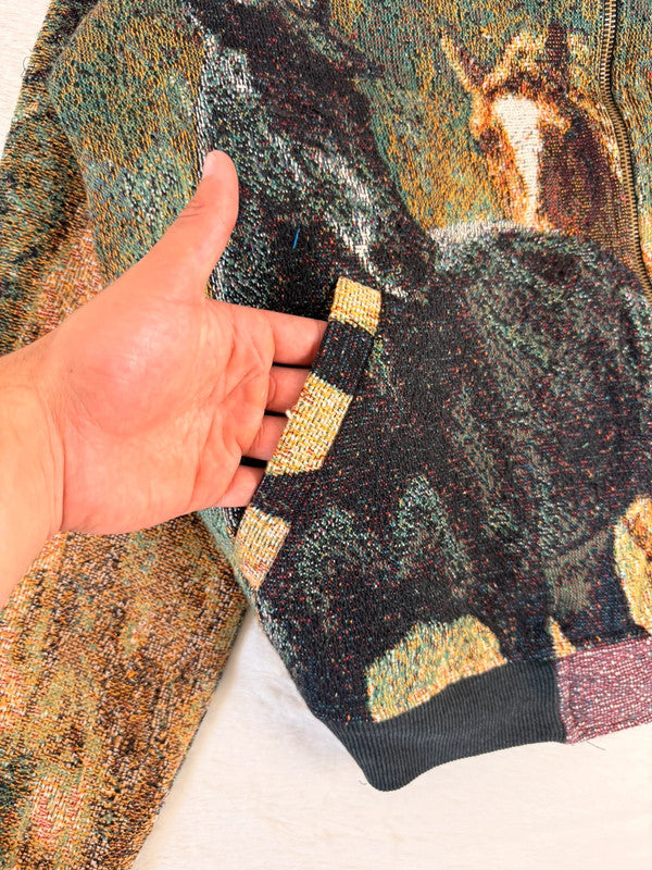 Veste Harrington en tapisserie design unique fait main upcyclé retravaillé et tissé taille L n•860