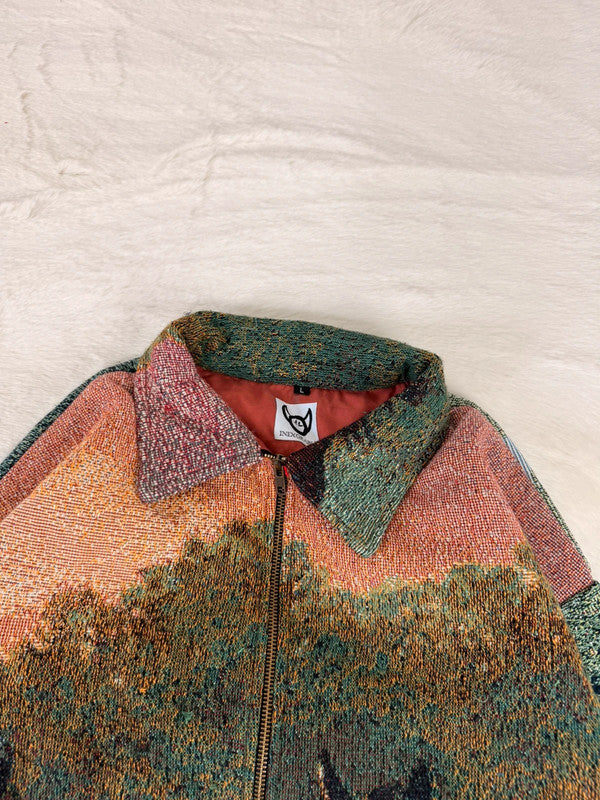 Veste Harrington en tapisserie design unique fait main upcyclé retravaillé et tissé taille L n•860