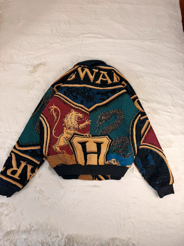 Veste Harrington en tapisserie design unique fait main upcyclé retravaillé et tissé taille L n•861