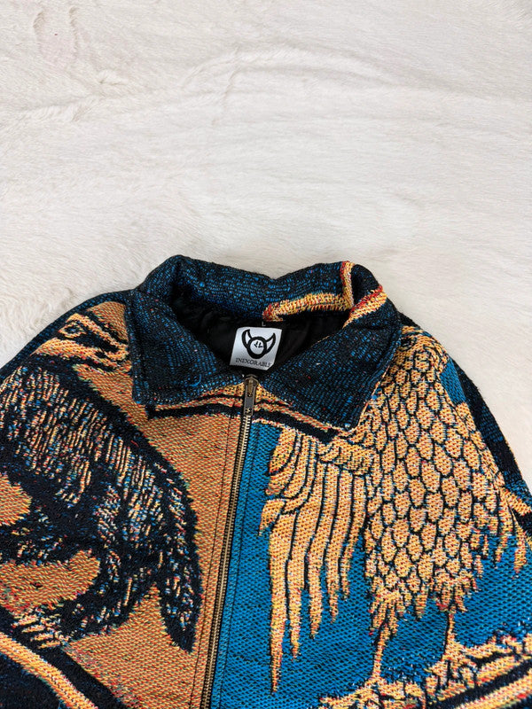 Veste Harrington en tapisserie design unique fait main upcyclé retravaillé et tissé taille L n•861