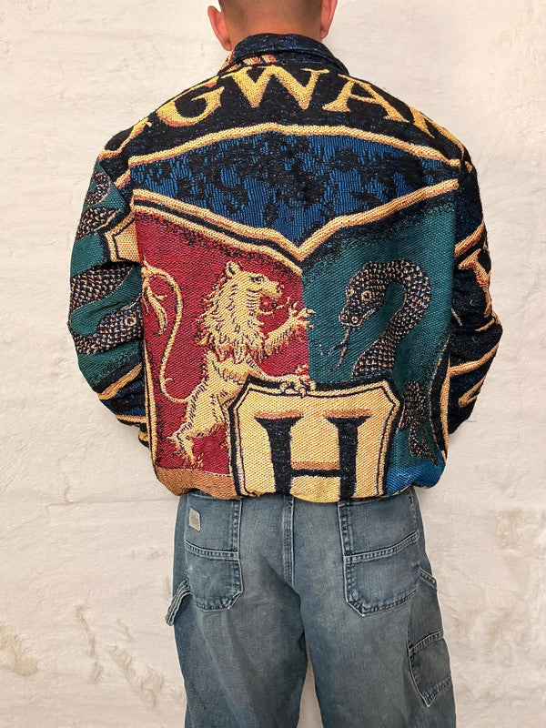 Veste Harrington en tapisserie design unique fait main upcyclé retravaillé et tissé taille L n•861