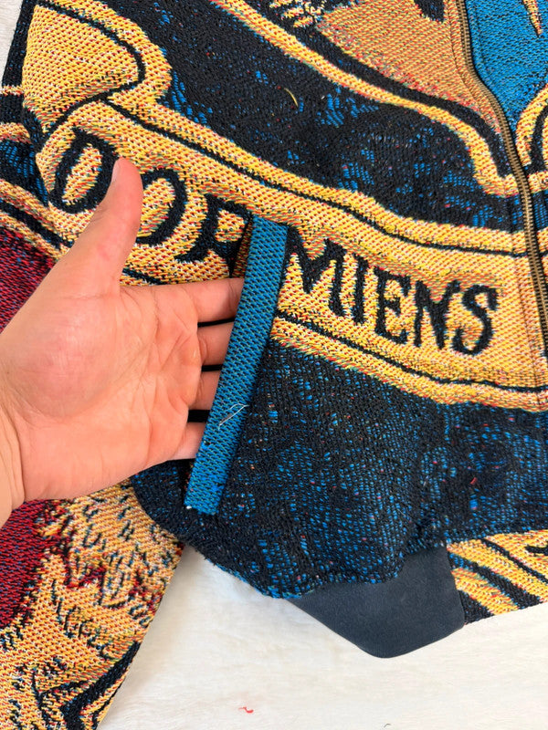 Veste Harrington en tapisserie design unique fait main upcyclé retravaillé et tissé taille L n•861