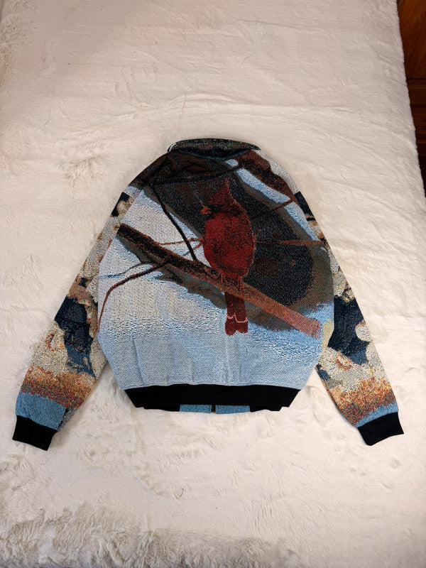 Veste Harrington en tapisserie design unique fait main upcyclé retravaillé et tissé taille XXL n•862