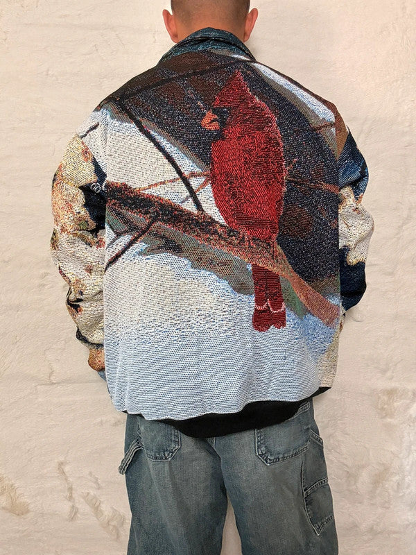 Veste Harrington en tapisserie design unique fait main upcyclé retravaillé et tissé taille XXL n•862