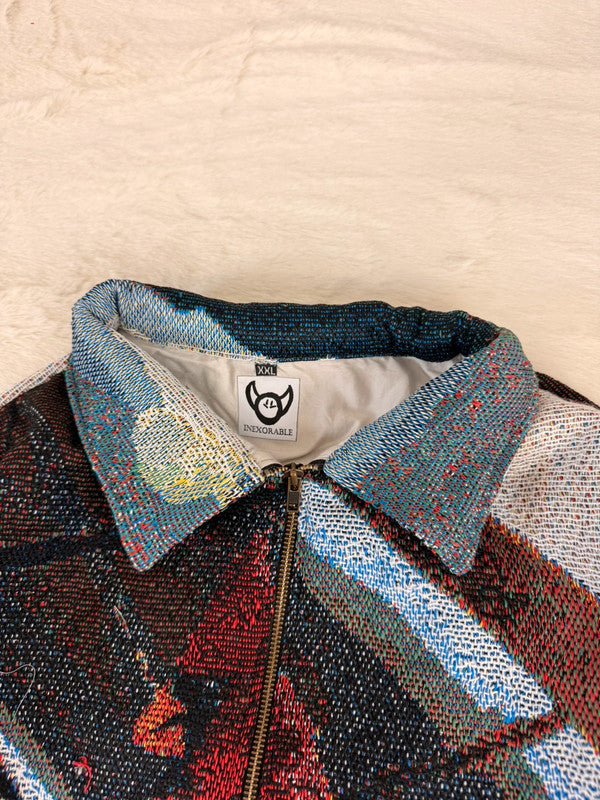 Veste Harrington en tapisserie design unique fait main upcyclé retravaillé et tissé taille XXL n•862