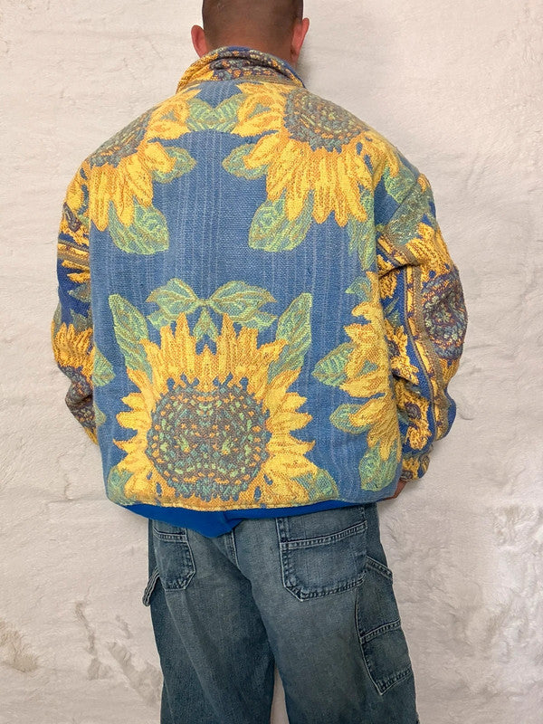 Veste Harrington en tapisserie design unique fait main upcyclé retravaillé et tissé taille L n•863