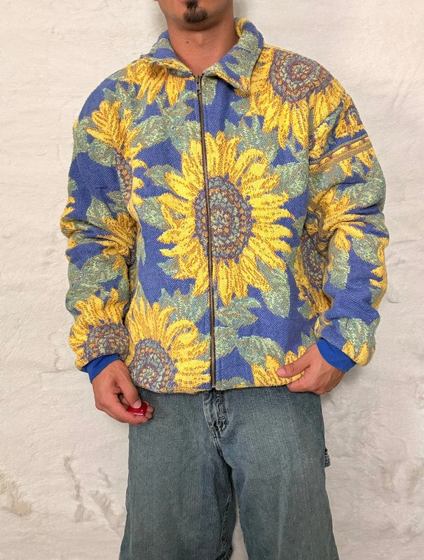 Veste Harrington en tapisserie design unique fait main upcyclé retravaillé et tissé taille L n•863