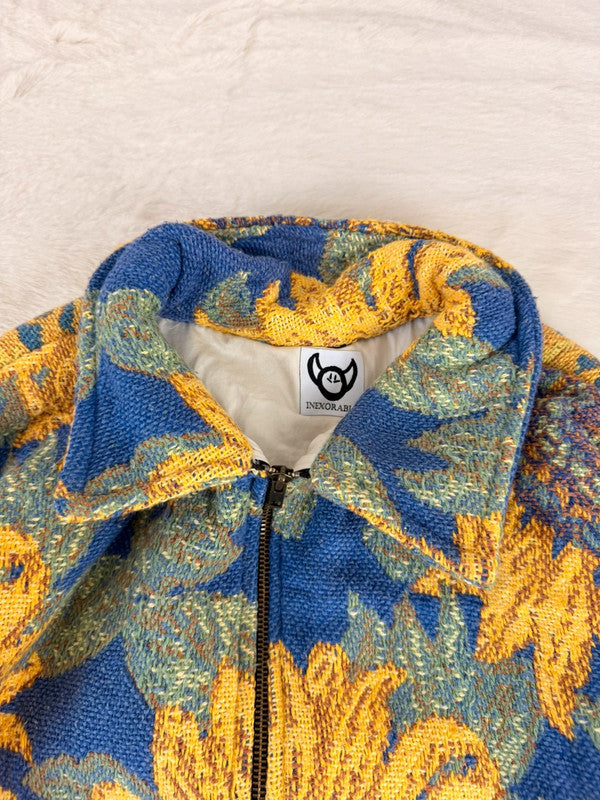 Veste Harrington en tapisserie design unique fait main upcyclé retravaillé et tissé taille L n•863