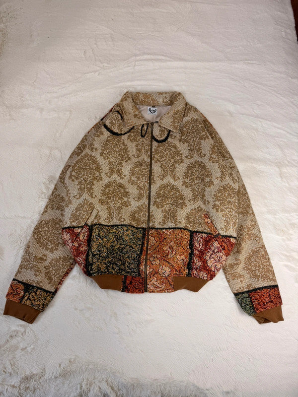 Veste Harrington en tapisserie design unique fait main upcyclé retravaillé et tissé taille XXL n•864