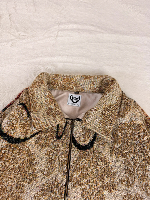 Veste Harrington en tapisserie design unique fait main upcyclé retravaillé et tissé taille XXL n•864