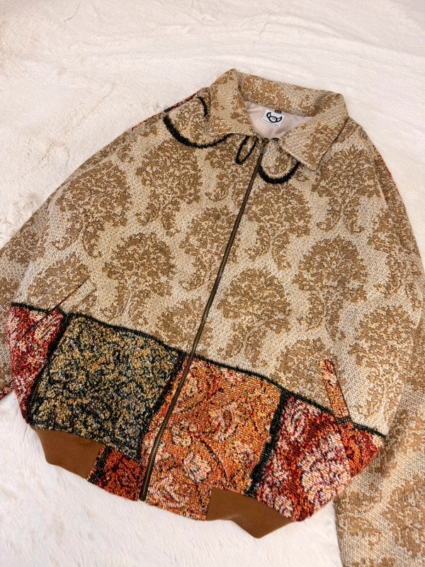 Veste Harrington en tapisserie design unique fait main upcyclé retravaillé et tissé taille XXL n•864