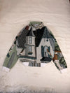 Veste Harrington en tapisserie design unique fait main upcyclé retravaillé et tissé taille L n•865