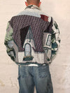 Veste Harrington en tapisserie design unique fait main upcyclé retravaillé et tissé taille L n•865