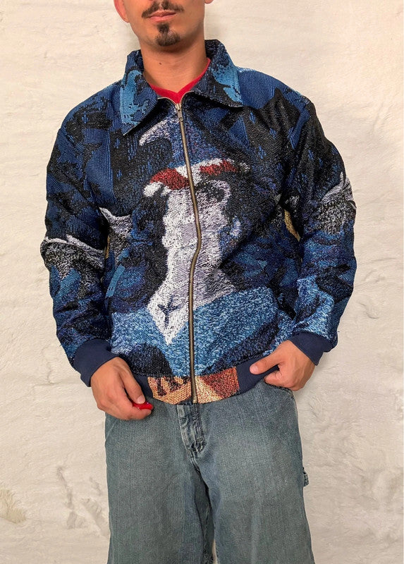 Veste Harrington en tapisserie design unique fait main upcyclé retravaillé et tissé taille M n•866